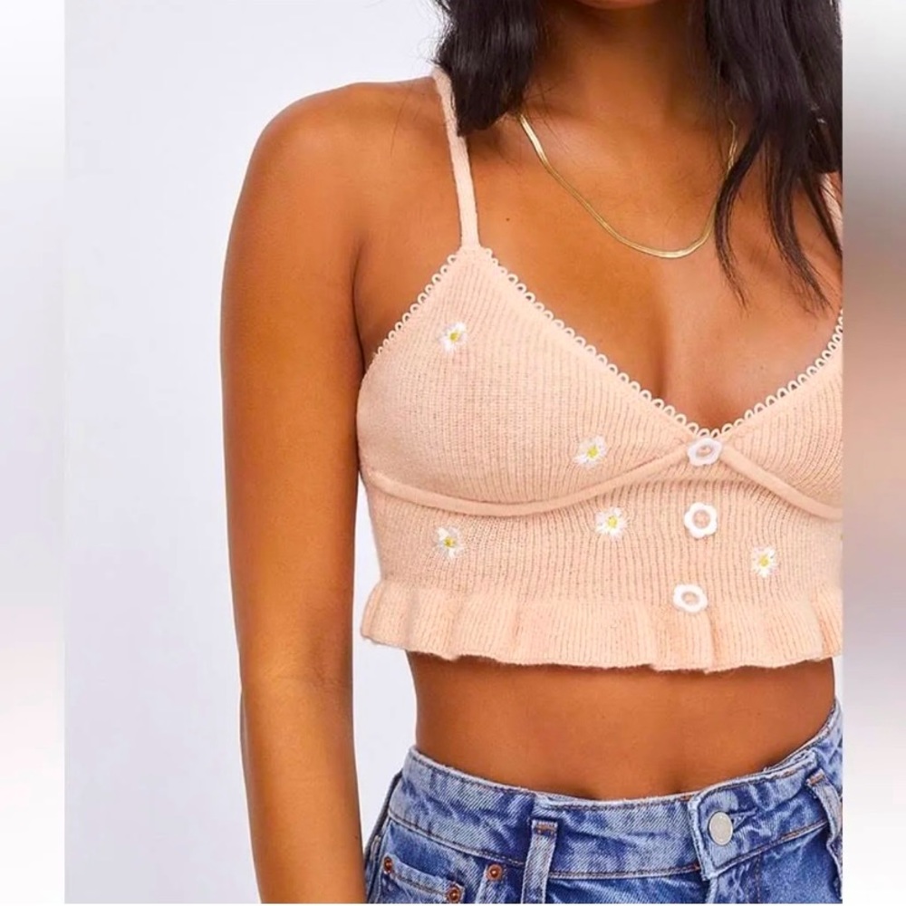 For Love and Lemons Peach Fuzzy Crop top with flower details - Size Small